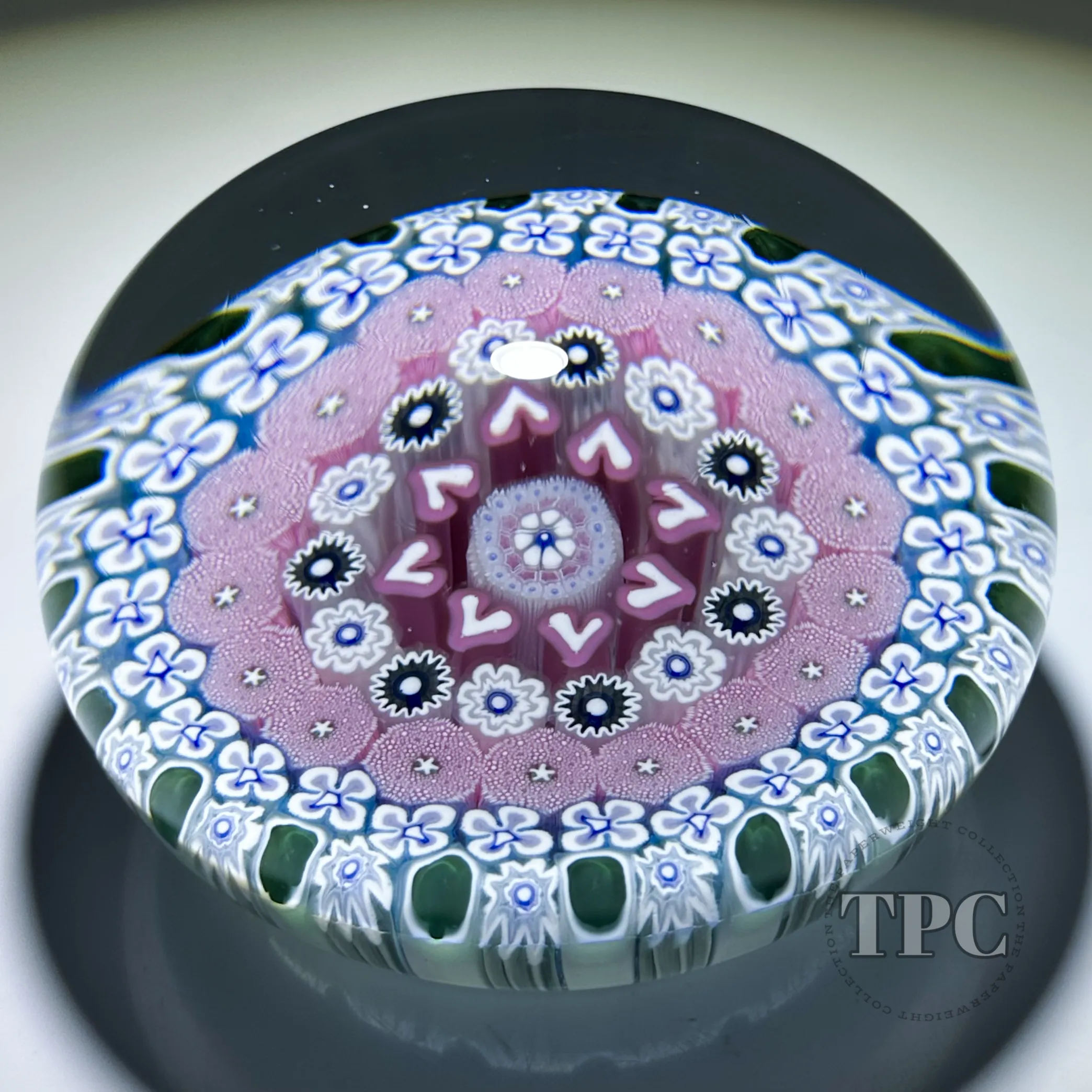 Damon MacNaught 2023 Magnum Glass Art Paperweight Complex Concentric Millefiori w/ Hearts