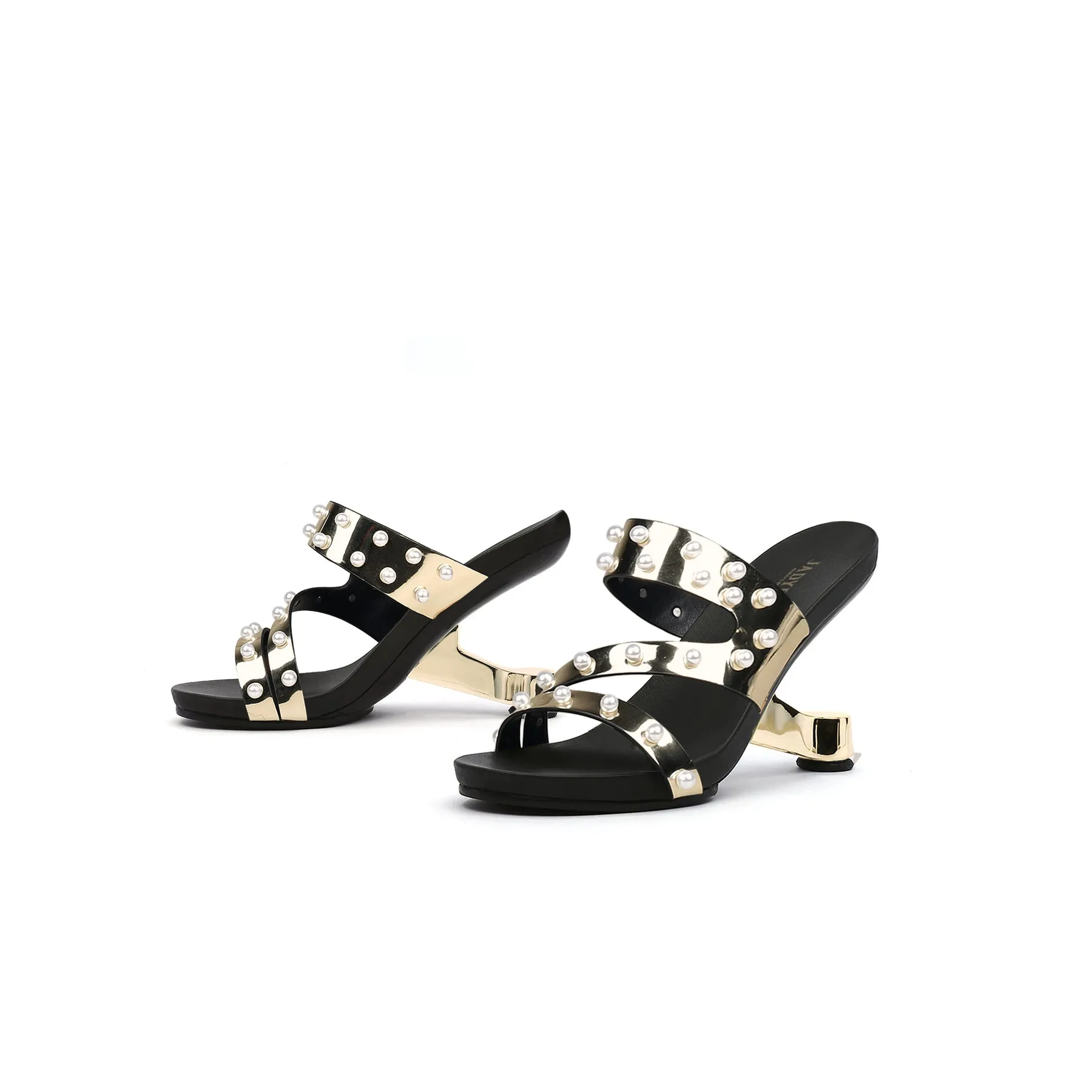 Dannie Pearl Embellished Leather Heels - Gold