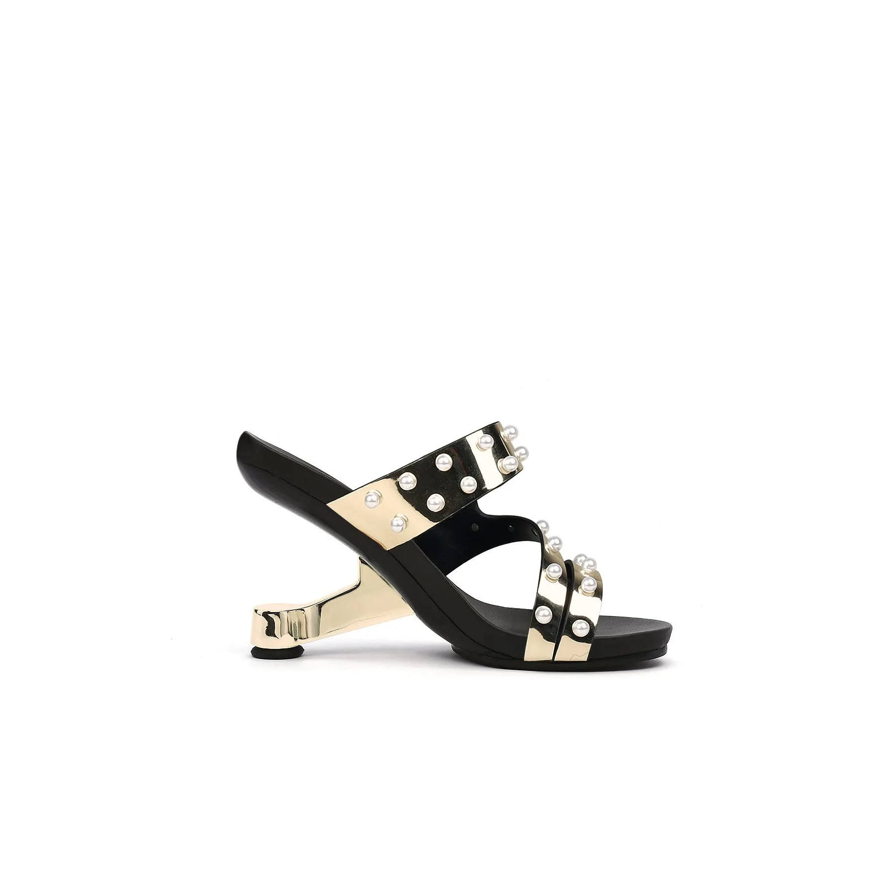 Dannie Pearl Embellished Leather Heels - Gold