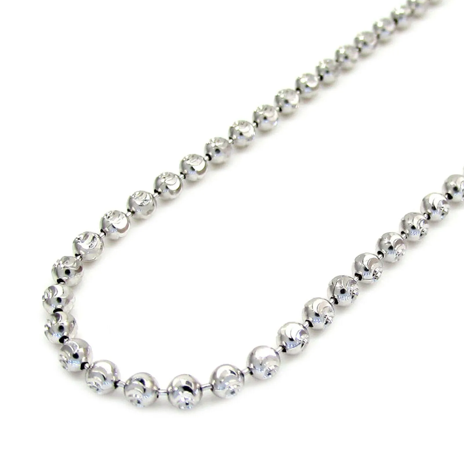 Dazzling 14K White Gold 4mm 22" Diamond Cut Solid Moon Chain