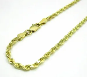 Dazzling 2mm 9" Diamond Cut Solid Rope Chain Bracelet in 14K Yellow Gold