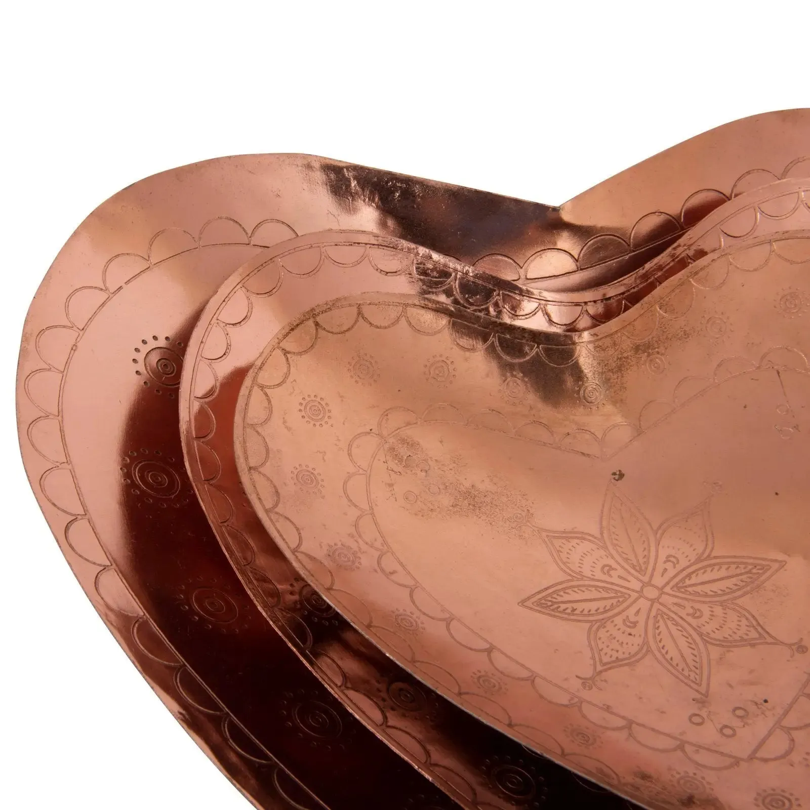 DECORATIVE EMBOSSED METAL HEART DISHES
