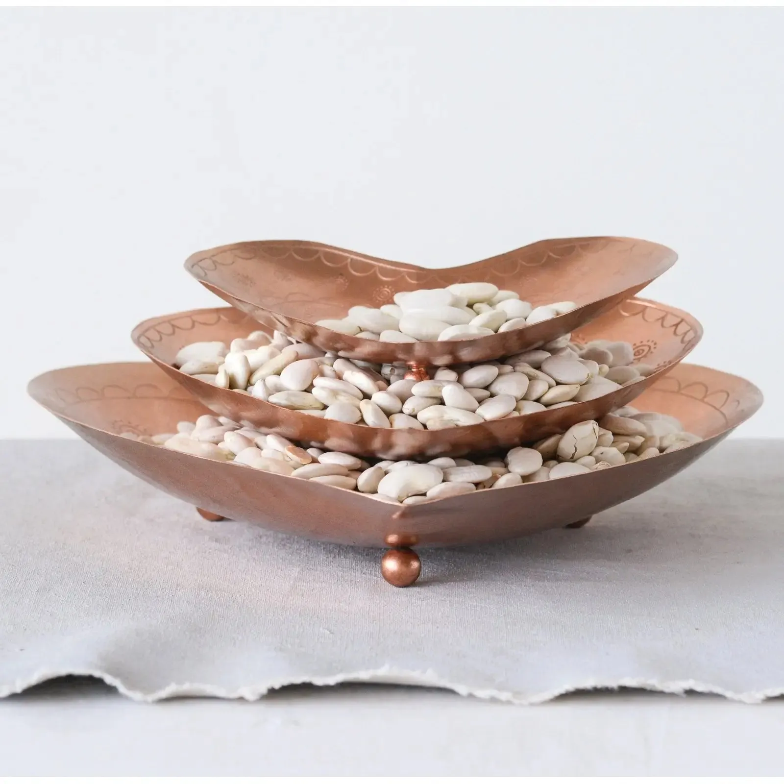 DECORATIVE EMBOSSED METAL HEART DISHES