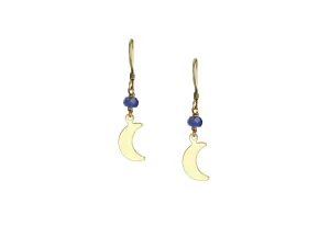 Delicate Blue Lapis Dainty Moon Earrings