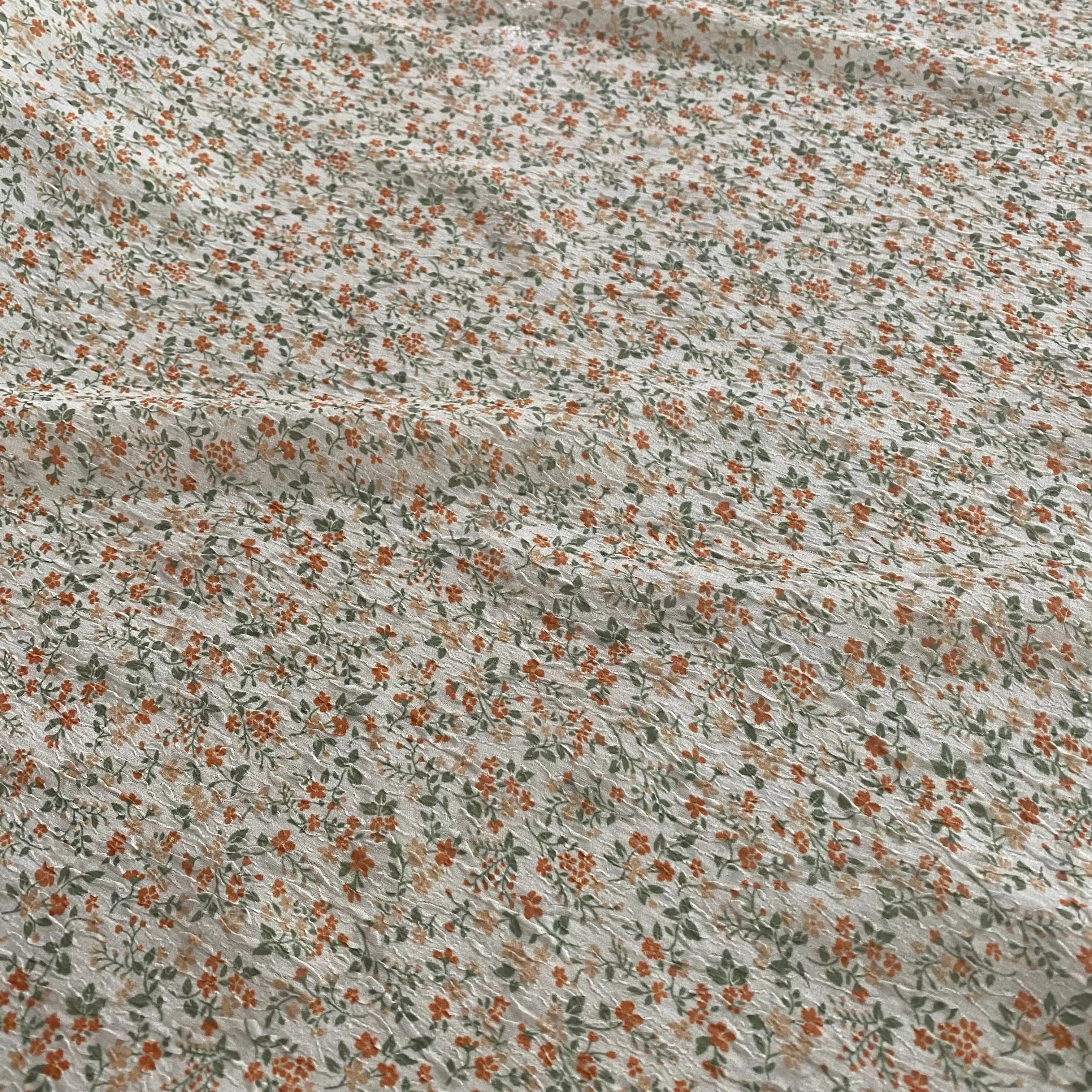 Delicate Floral Crinkled Chiffon - Orange/Medium Sea Green