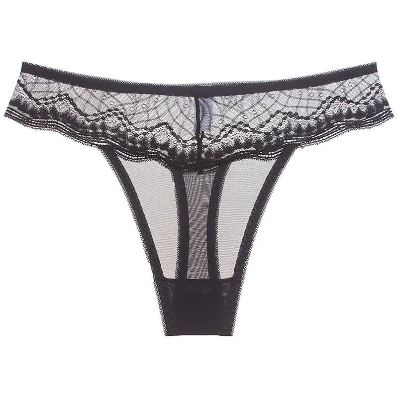 Delicate Lace Trim Thong Panty