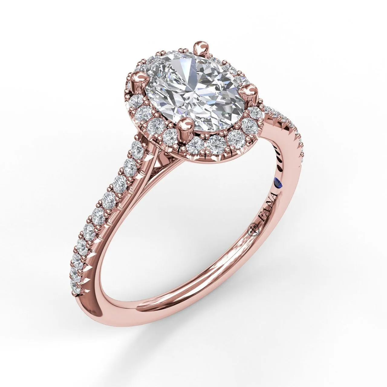 Delicate Oval Shaped Halo &  Pave Band Engagement Ring