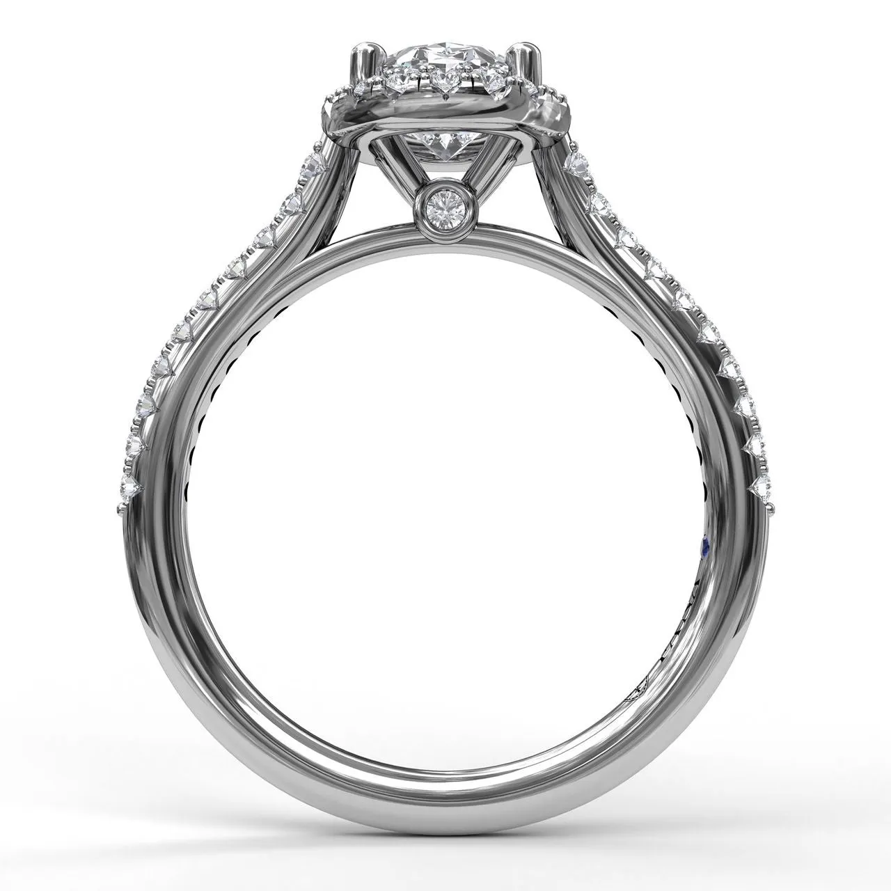 Delicate Oval Shaped Halo &  Pave Band Engagement Ring