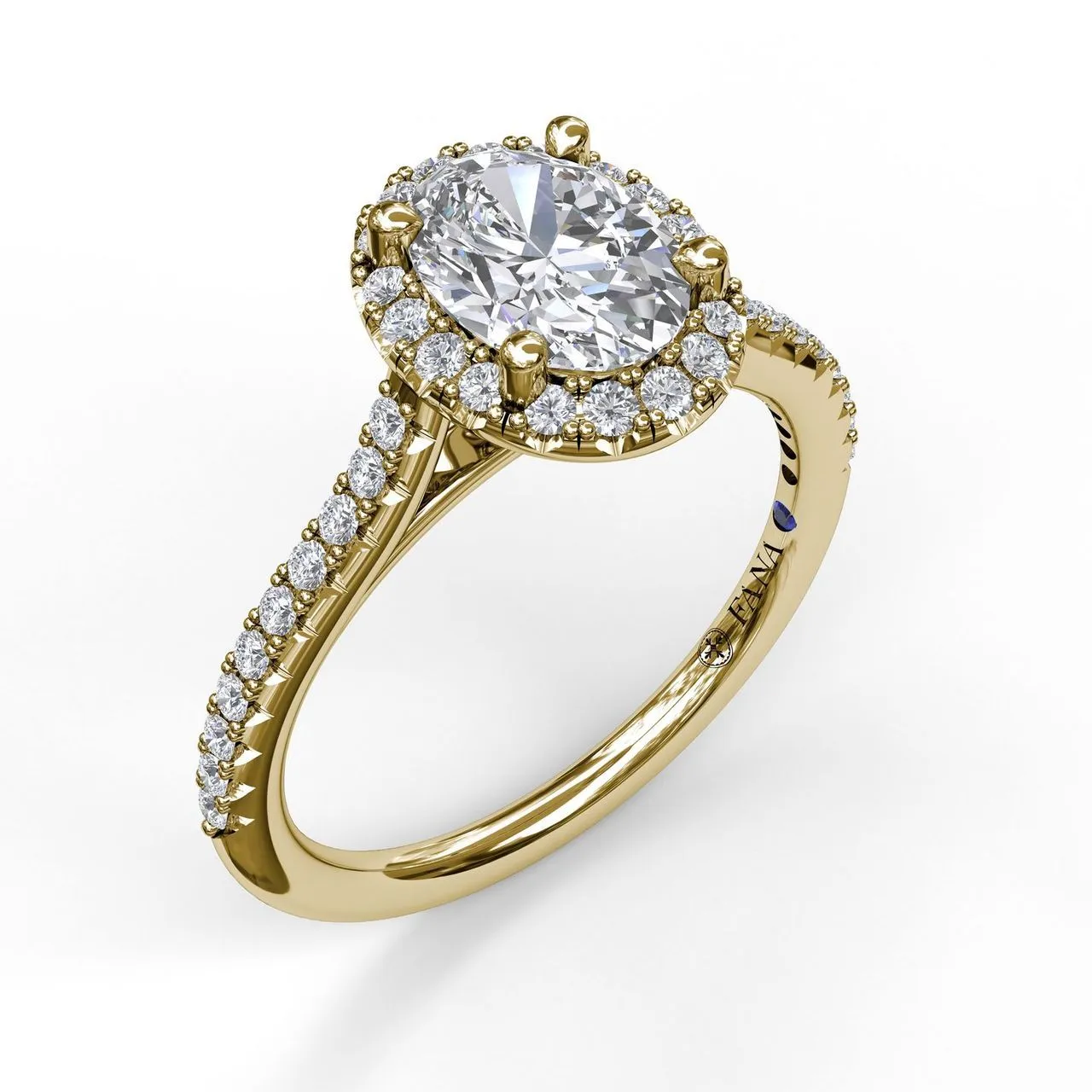 Delicate Oval Shaped Halo &  Pave Band Engagement Ring