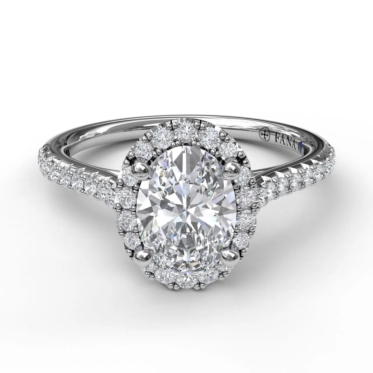 Delicate Oval Shaped Halo &  Pave Band Engagement Ring