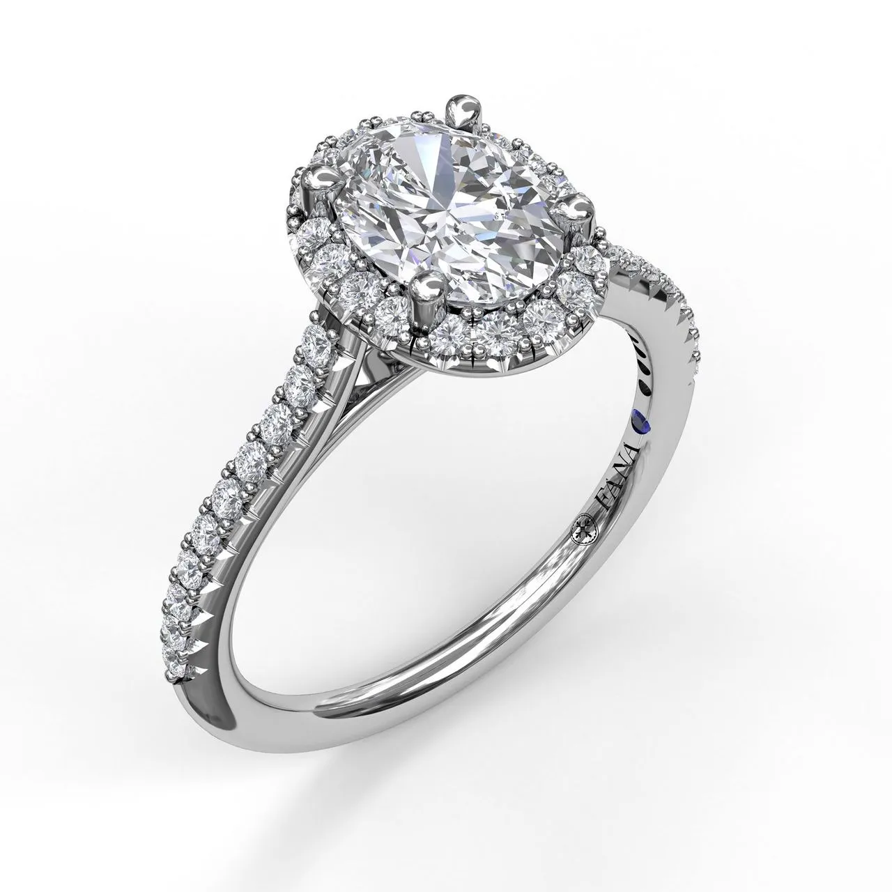 Delicate Oval Shaped Halo &  Pave Band Engagement Ring