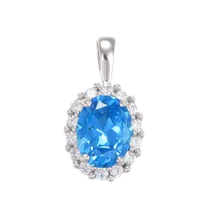 Delicate Sparkling Blue Pendant with Halo