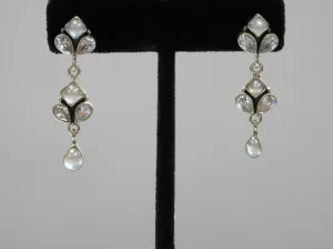 Delicate White Topaz and Pearl Teardrop Earring Set