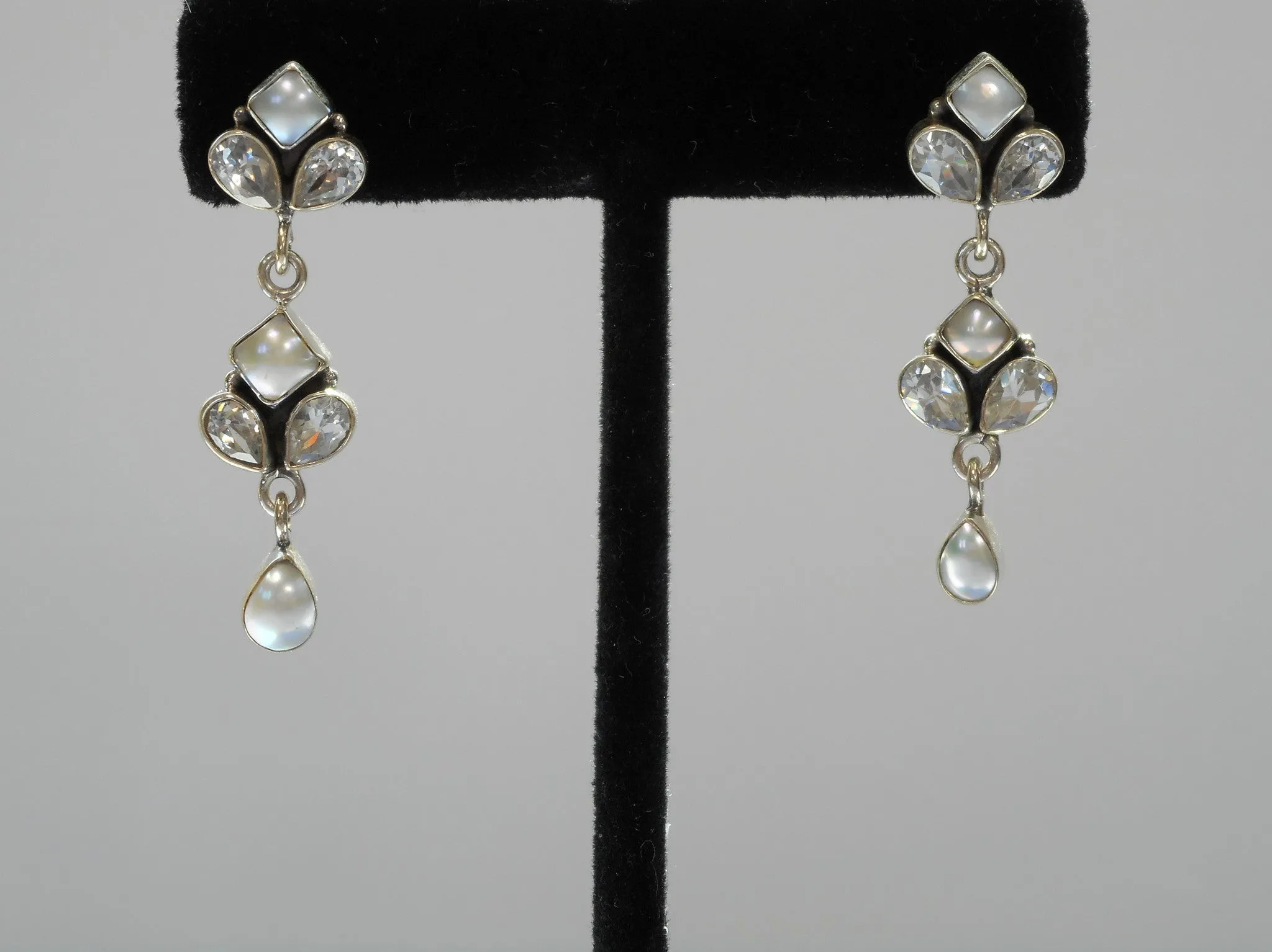 Delicate White Topaz and Pearl Teardrop Earring Set