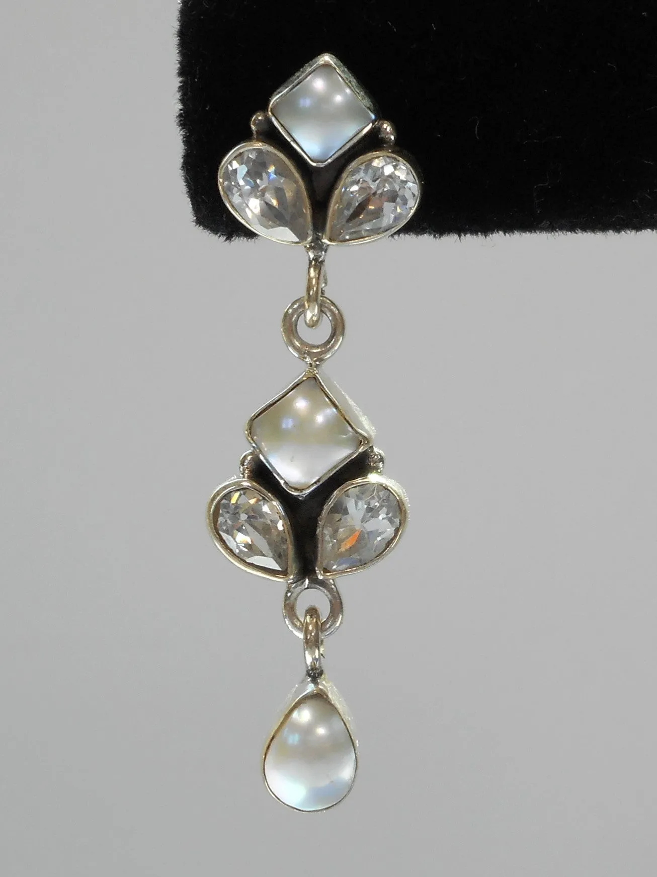 Delicate White Topaz and Pearl Teardrop Earring Set