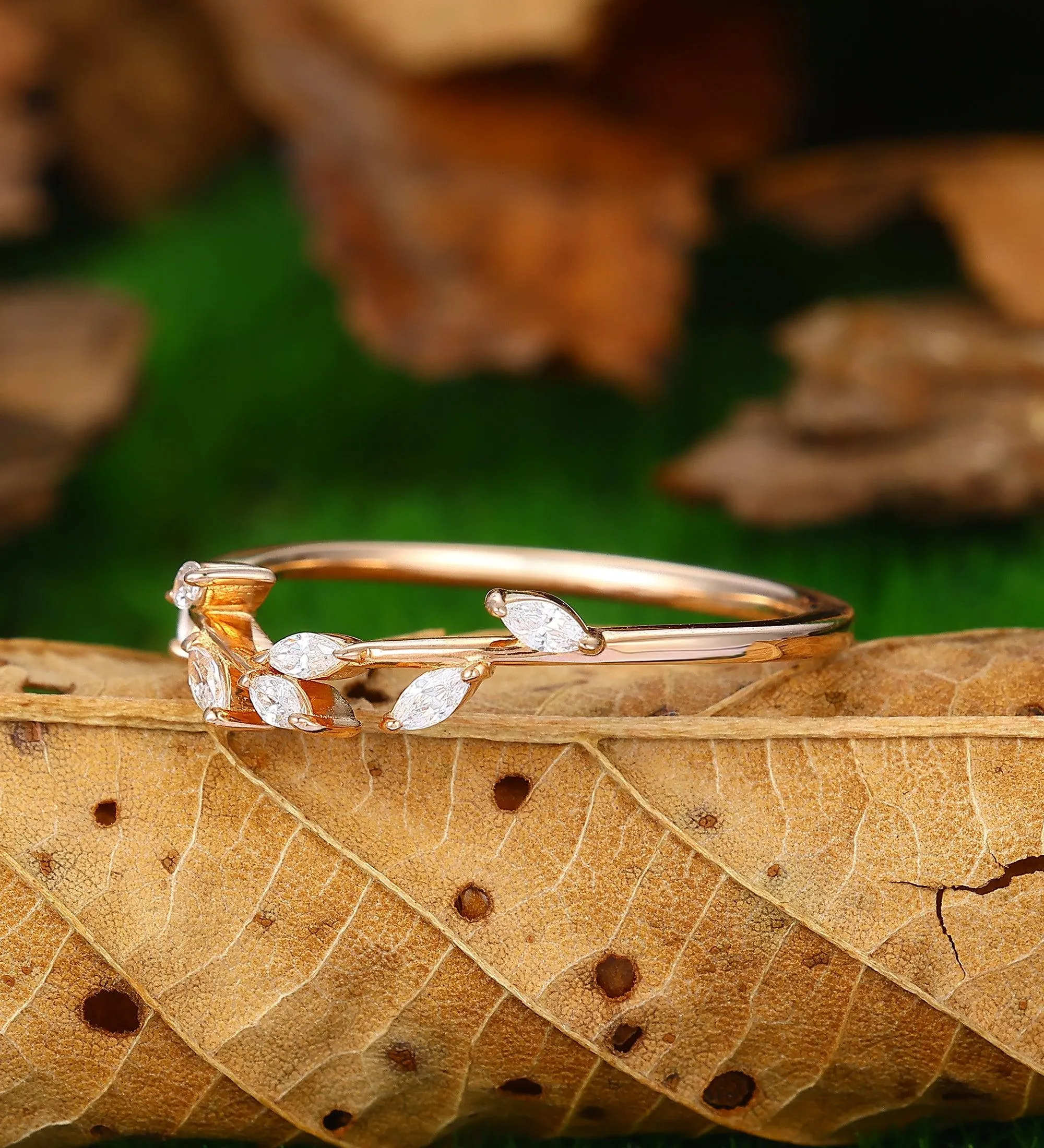 Delicate Womens Dainty Marquise Moissanite Stackable Ring