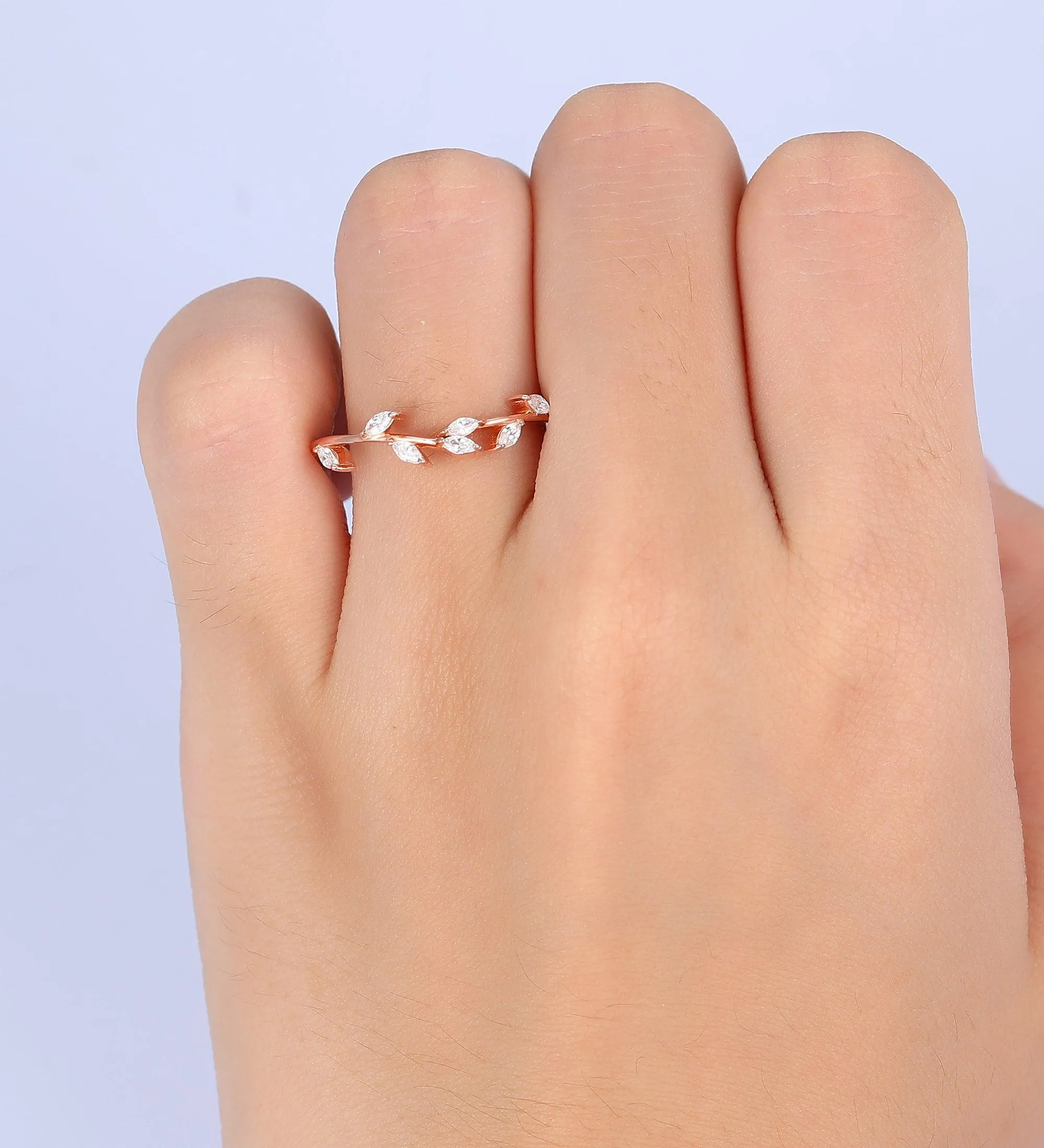 Delicate Womens Dainty Marquise Moissanite Stackable Ring