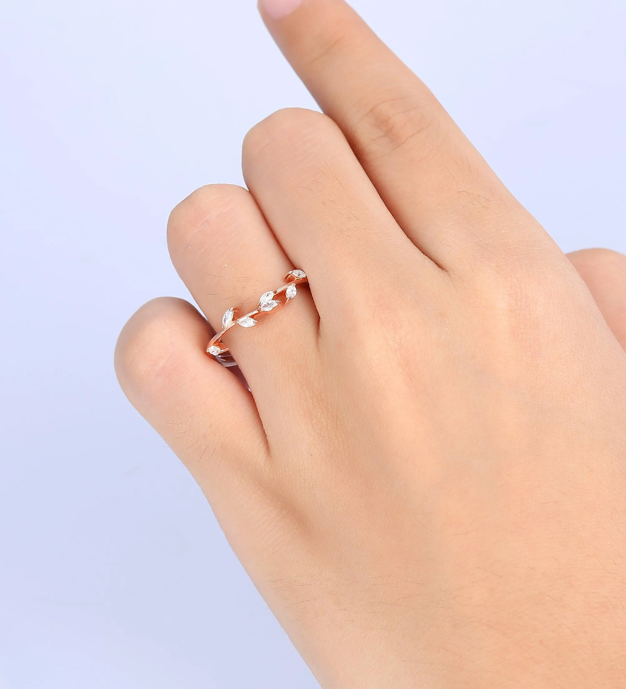 Delicate Womens Dainty Marquise Moissanite Stackable Ring