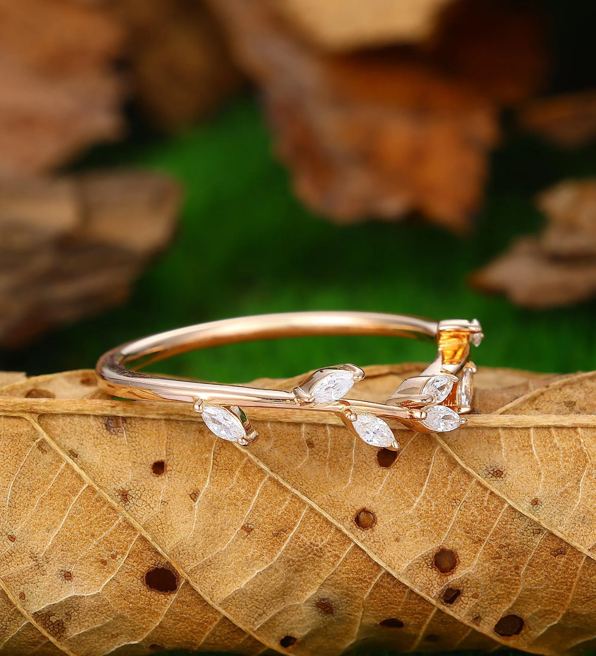 Delicate Womens Dainty Marquise Moissanite Stackable Ring