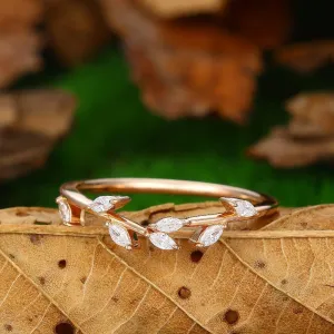 Delicate Womens Dainty Marquise Moissanite Stackable Ring
