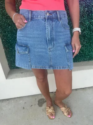 Denim Cargo Mini Skirt