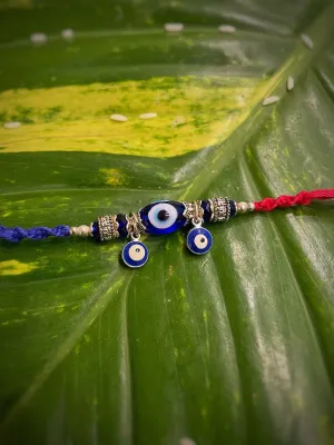 Designer Evil Eye Charm Rakhi Bracelet With Multicolored Thread Rakhi For Raksha Bandhan