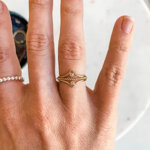 Diamond Chevron Dainty Stacker Ring