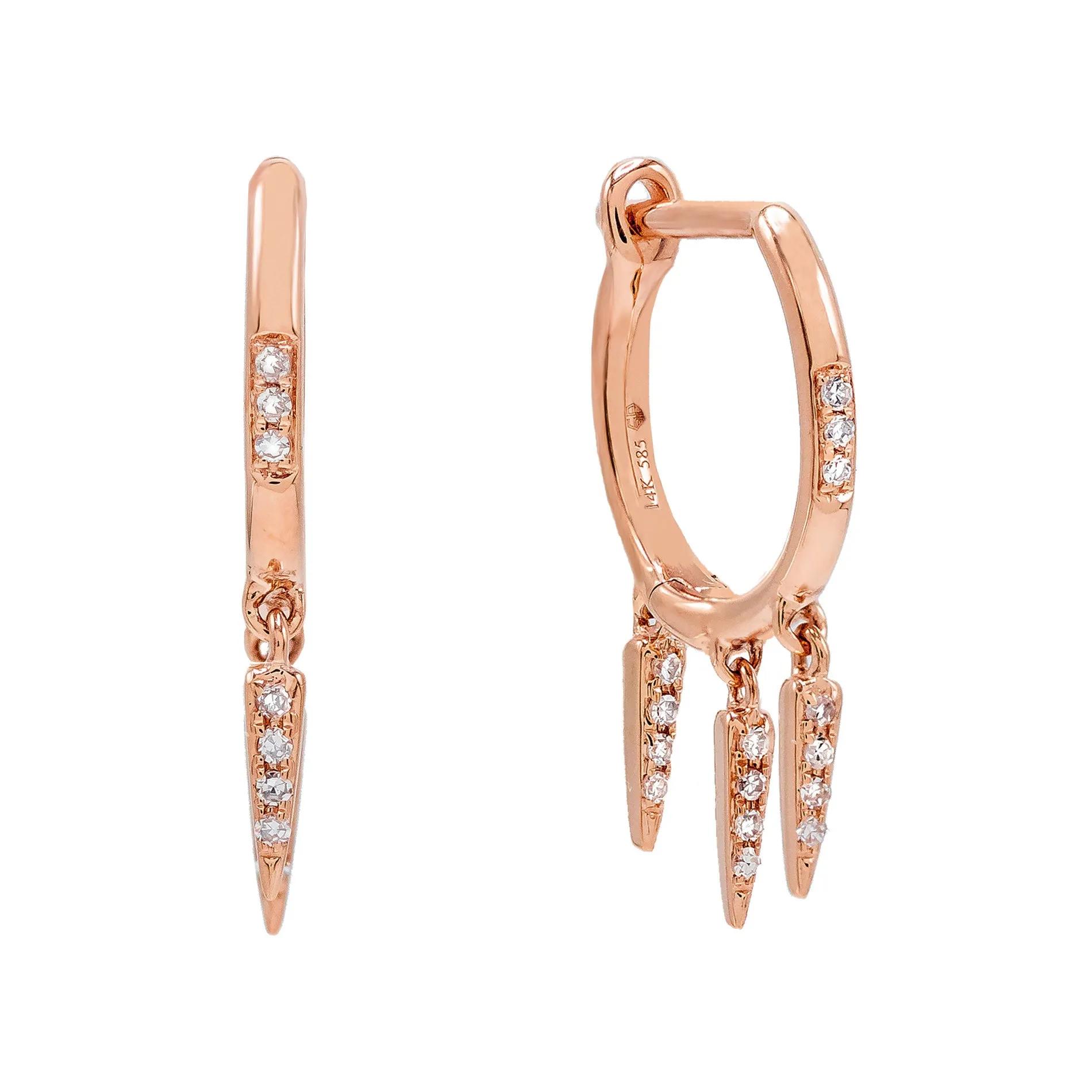 Diamond Dangling Multi Spike Huggie Earring 14K