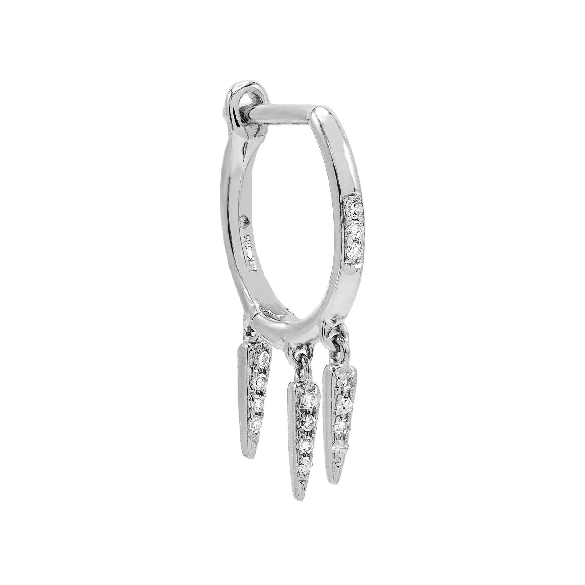 Diamond Dangling Multi Spike Huggie Earring 14K