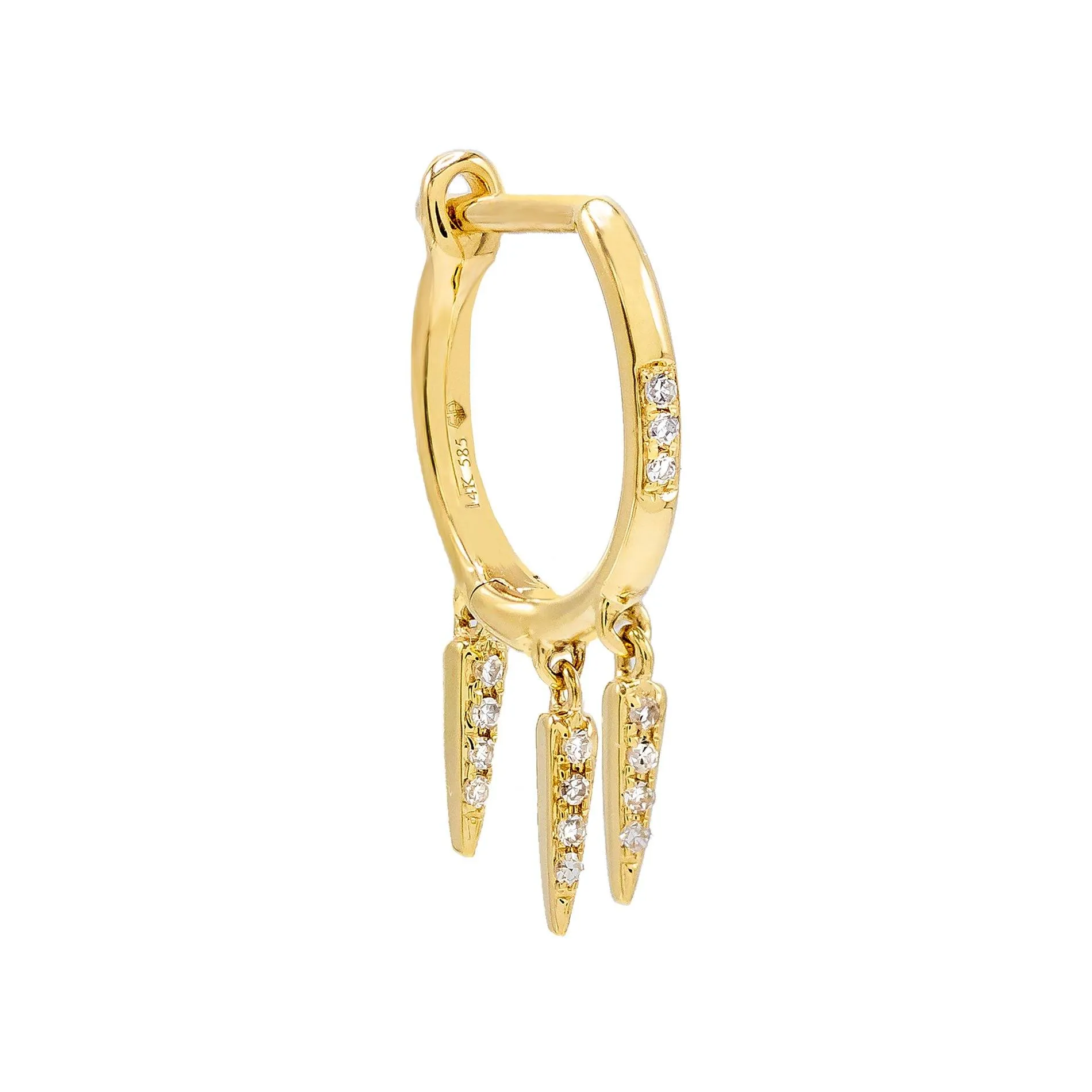 Diamond Dangling Multi Spike Huggie Earring 14K
