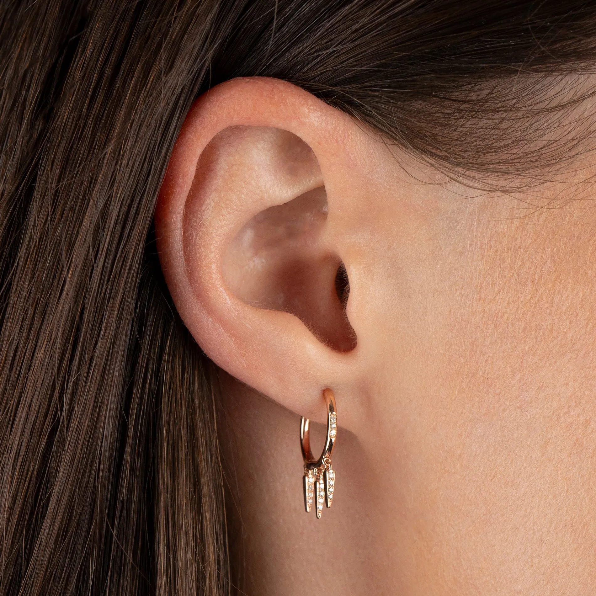 Diamond Dangling Multi Spike Huggie Earring 14K