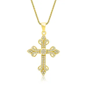 Diamond Fleur de Lys Cross Pendant Necklace - .40 Carat