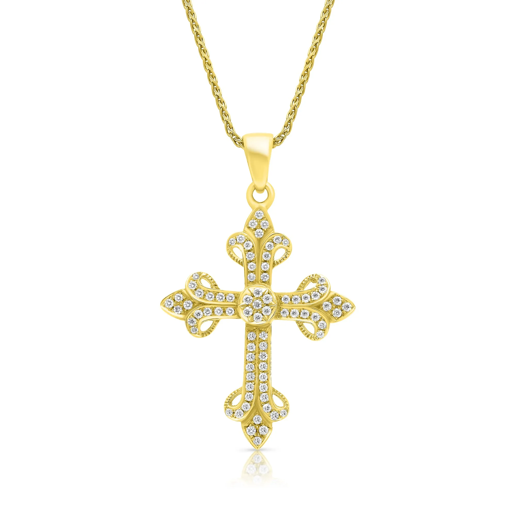 Diamond Fleur de Lys Cross Pendant Necklace - .40 Carat