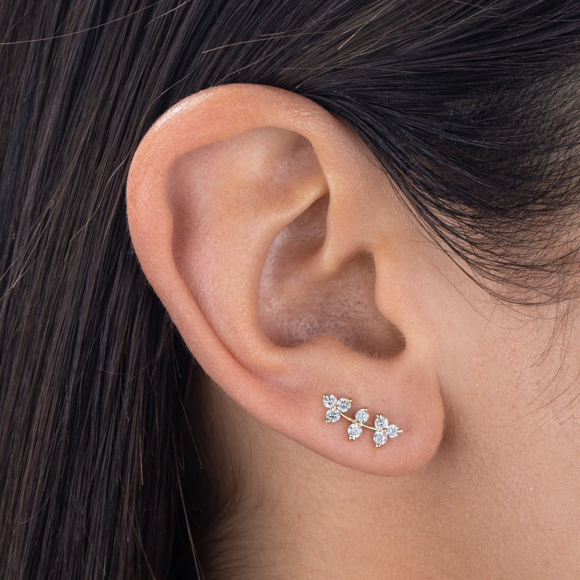Diamond Leaf Stud Earring 14K