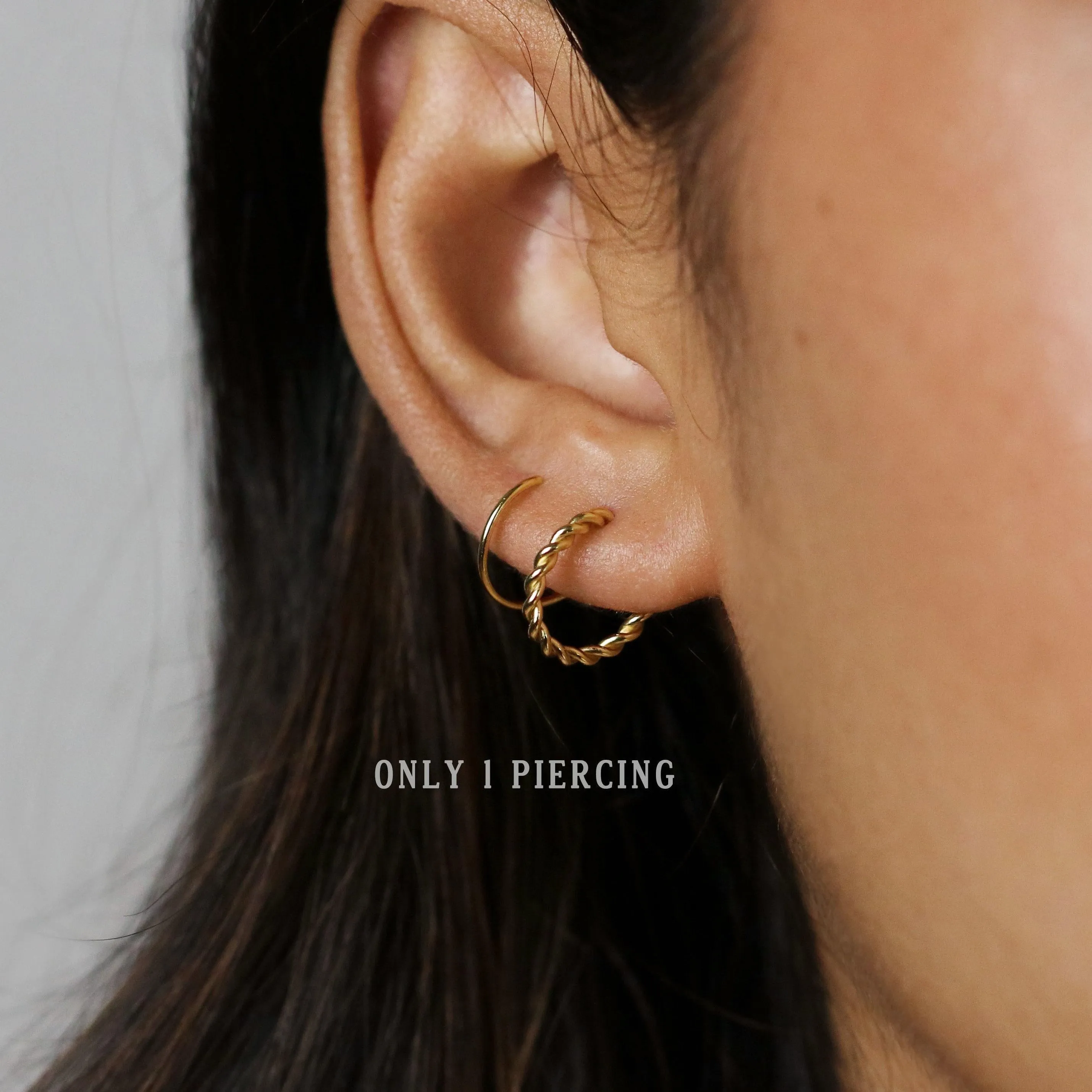 Double Hoop Earring - Only 1 Piercing needed, Unisex, Gold, Silver SHEMISLI - SH121 NOBKG LR