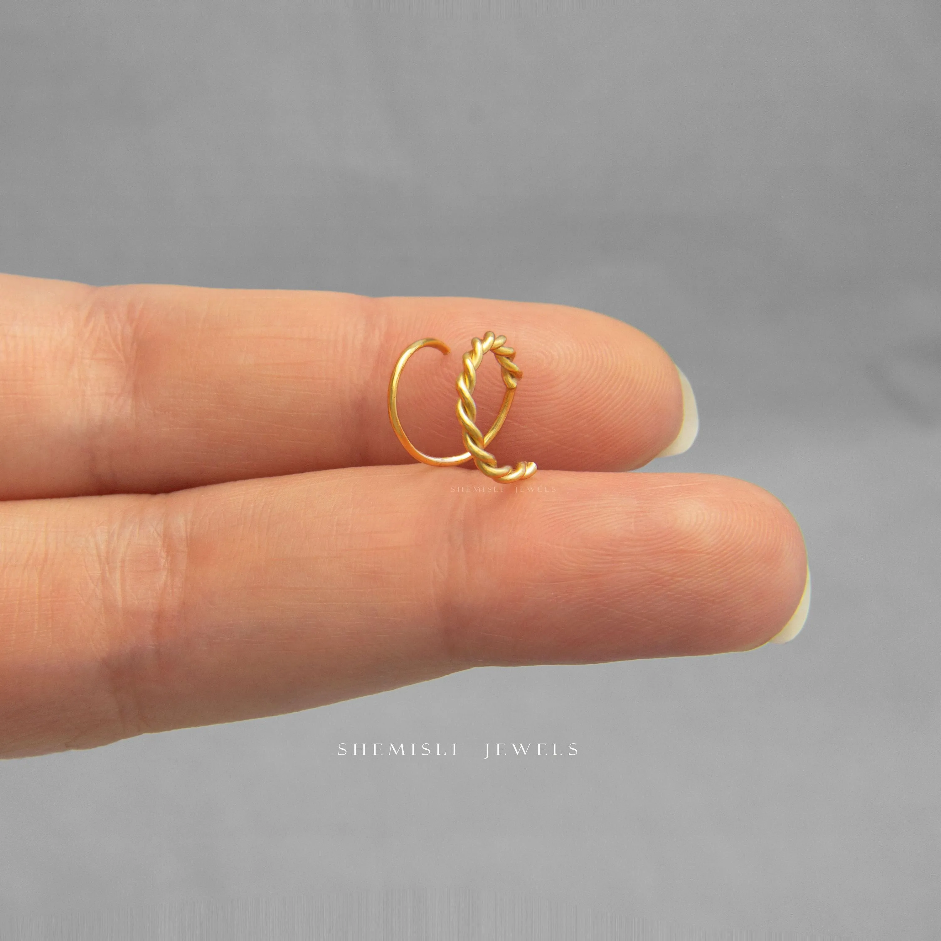 Double Hoop Earring - Only 1 Piercing needed, Unisex, Gold, Silver SHEMISLI - SH121 NOBKG LR