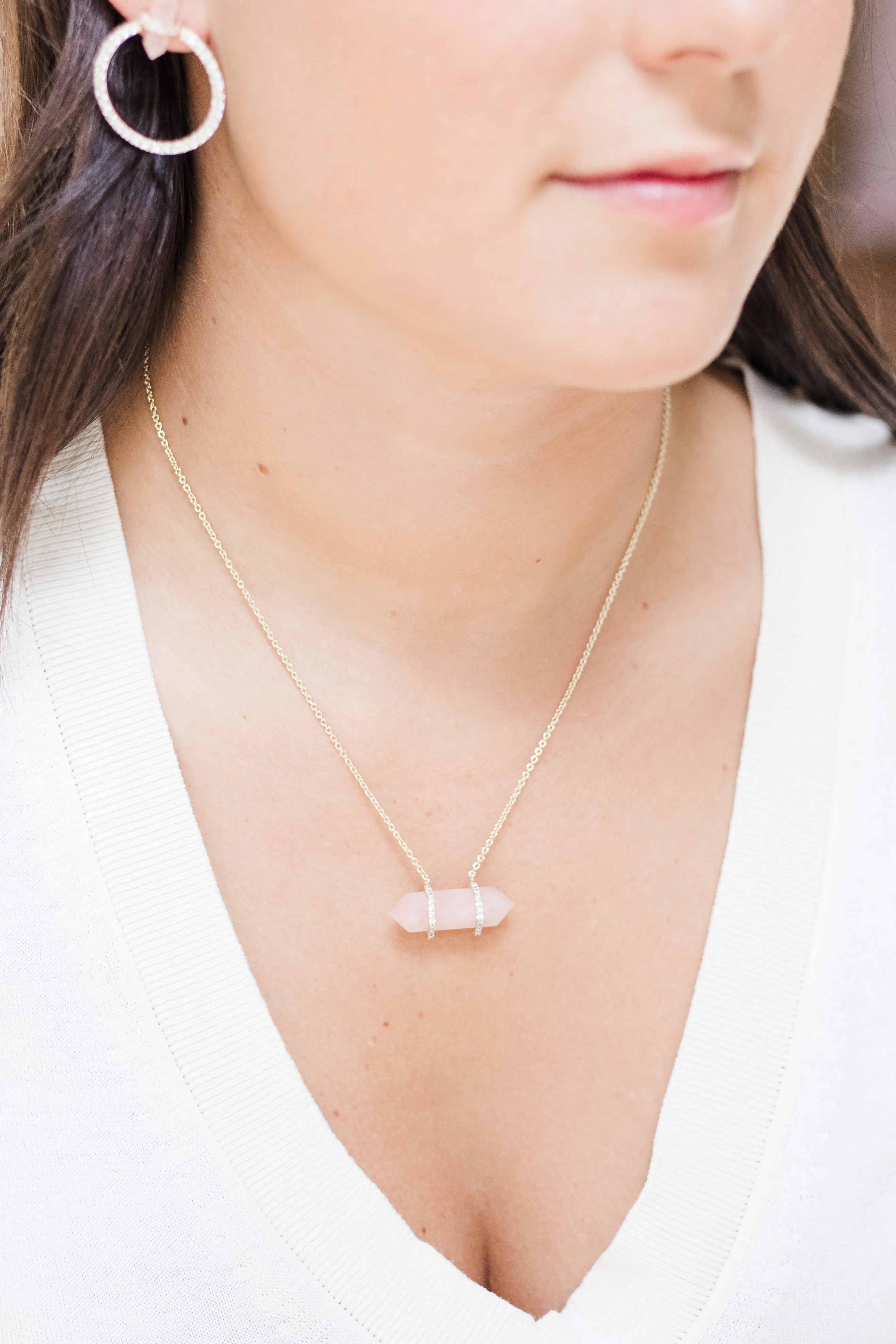 Double Point Necklace in Rose Quartz