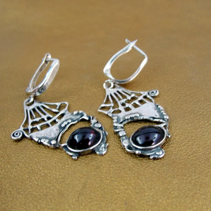 Drop Dangle Earrings 925 Sterling Silver Garnet  Handmade Hadar Designers  (H)y