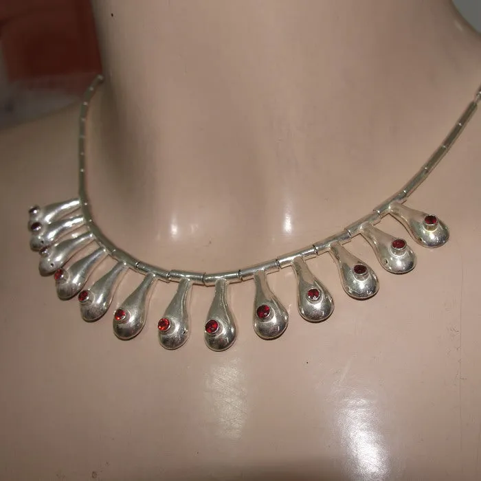 Drop Red Garnet Necklace 925 Sterling Silver  Handmade Hadar Designers  (b) LAST