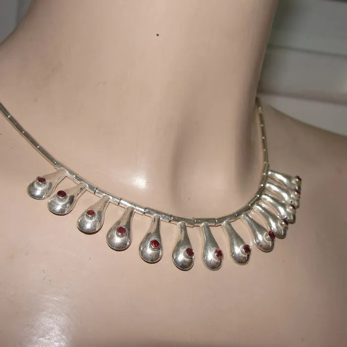 Drop Red Garnet Necklace 925 Sterling Silver  Handmade Hadar Designers  (b) LAST