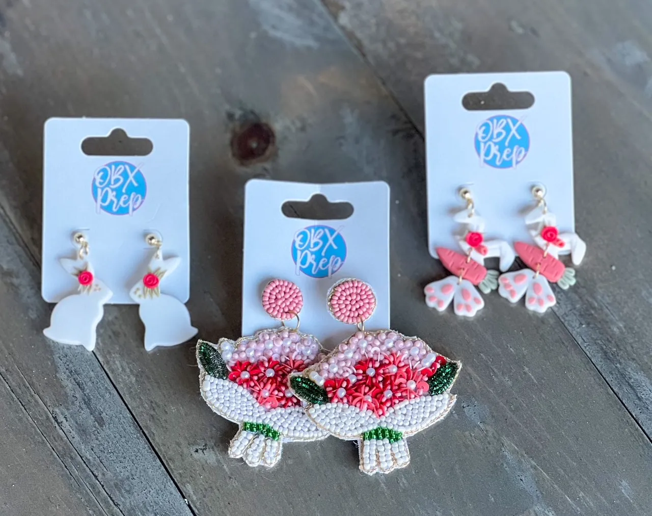 Easter Bunny Rabbit with Pink Bow Polymer Clay Dangle Earrings