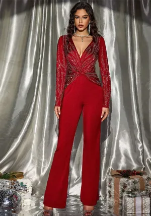 Elegant Sparkle Statement Jumpsuit with Sequin Twist Design