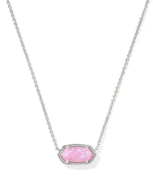 Elisa Short Pendant Necklace In Silver Carnation Kyocera Opal