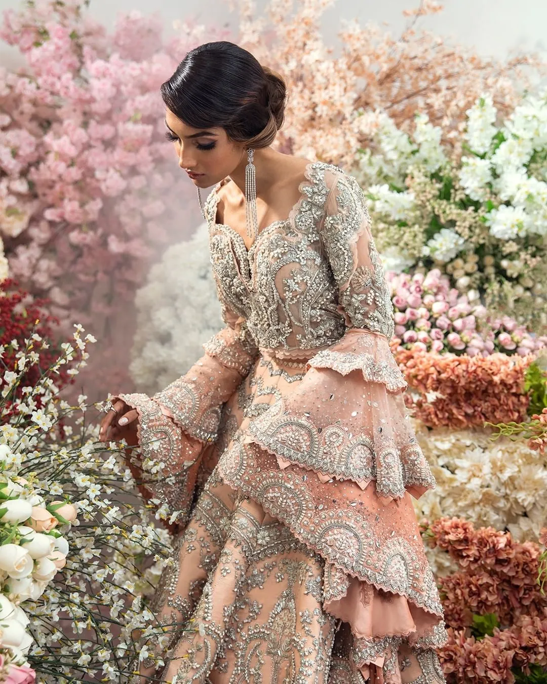 Embellished Dark Peach Lehenga for Indian Bridal Wear