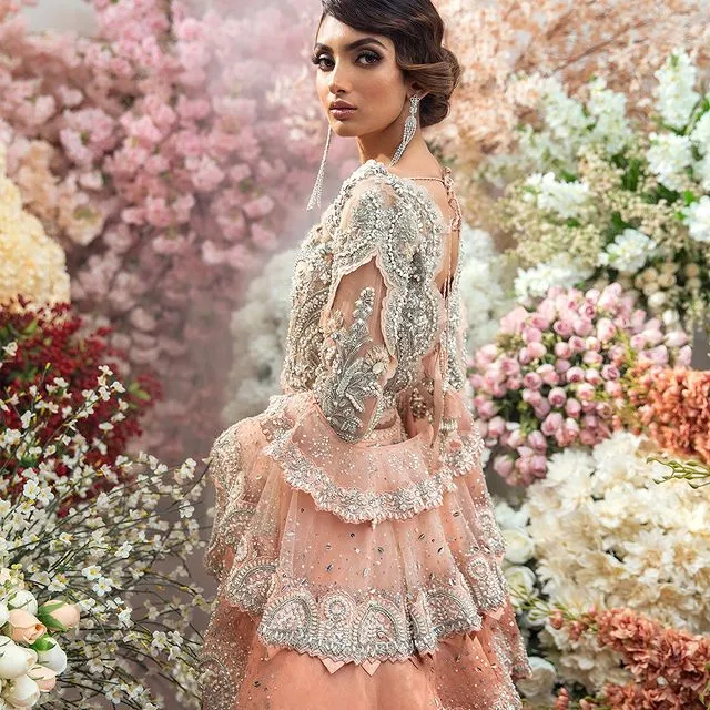 Embellished Dark Peach Lehenga for Indian Bridal Wear