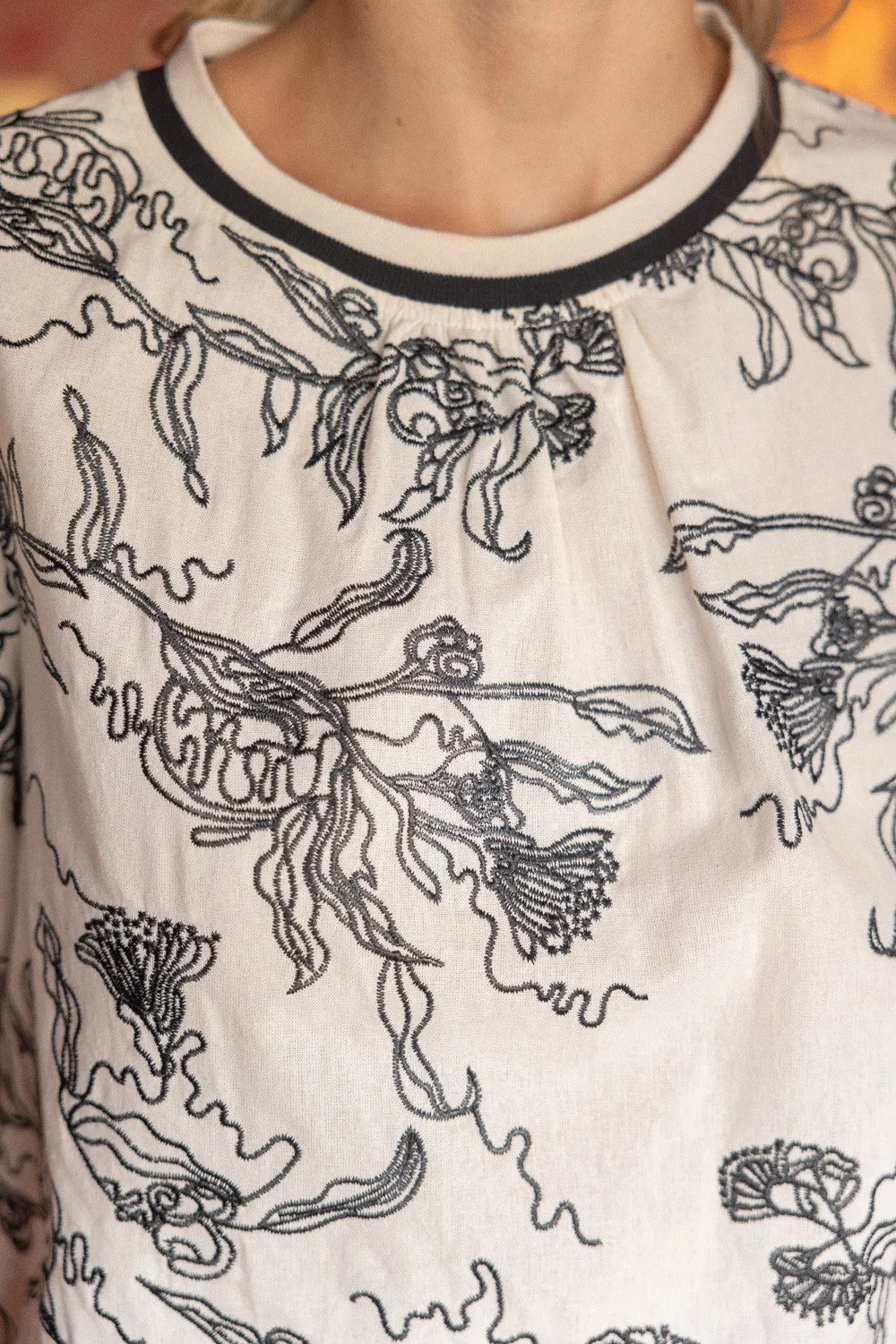 Embroidered Floral Scallop Edge Top