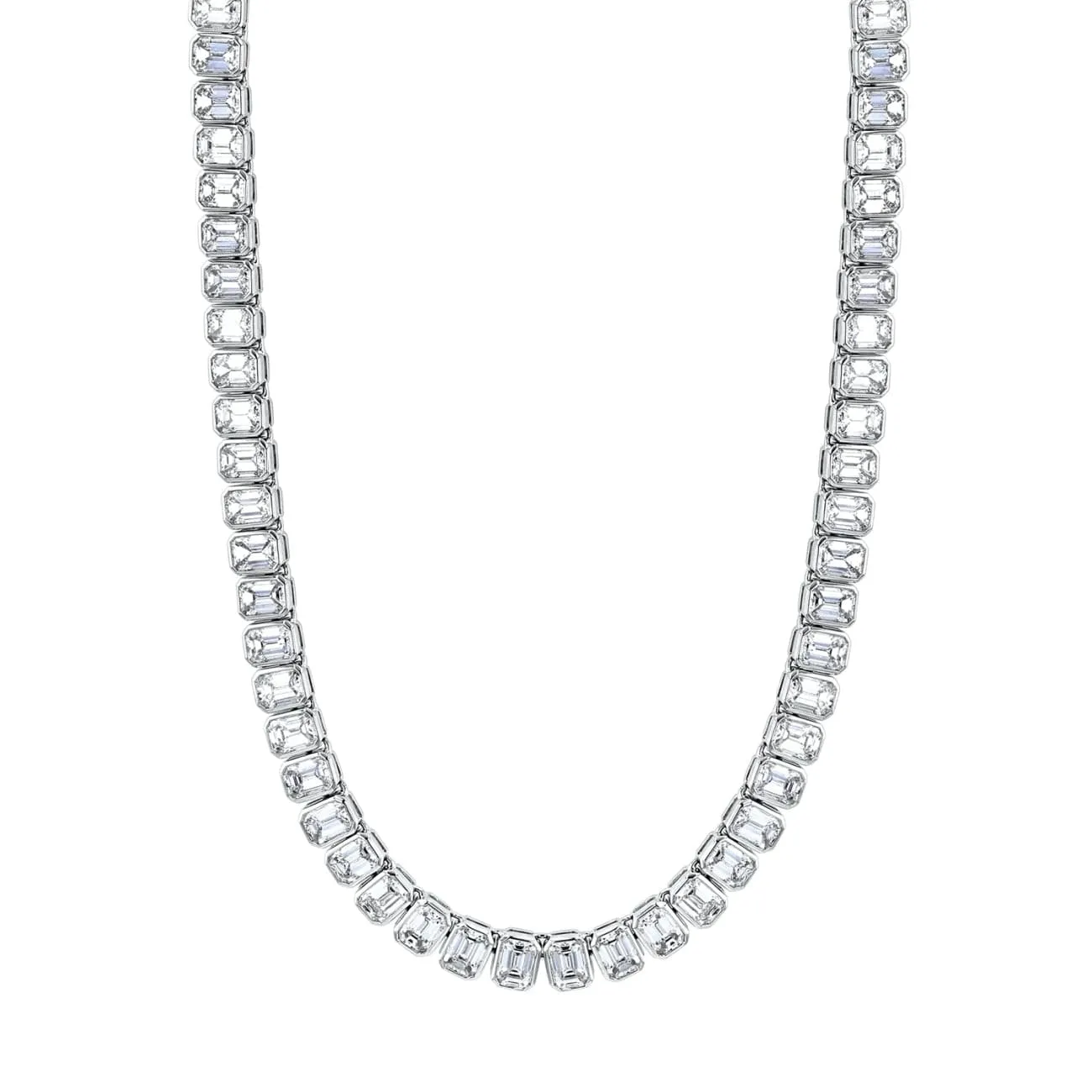 Emerald Cut 18K White Gold 13.01ct Diamond Tennis Necklace (Pre-Order)