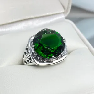 Emerald Ring, Round Cut, Lotus Art Deco Filigree, D130