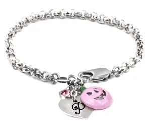 Engraved Pink Pumpkin Bracelet, Personalized Initial
