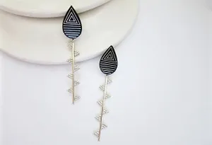 Exquisite, sleek, long Bidri earrings with granulation work
